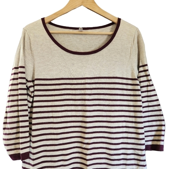 Banana Republic tan maroon stripes tunic  sweater dress shirt - Picture 3 of 9